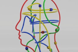 a sculpture of a man's head made of colored wires